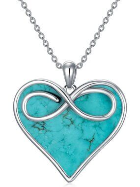 Turquoise Heart Necklace - 925 Sterling Silver Boho Western Jewelry Gift for Her